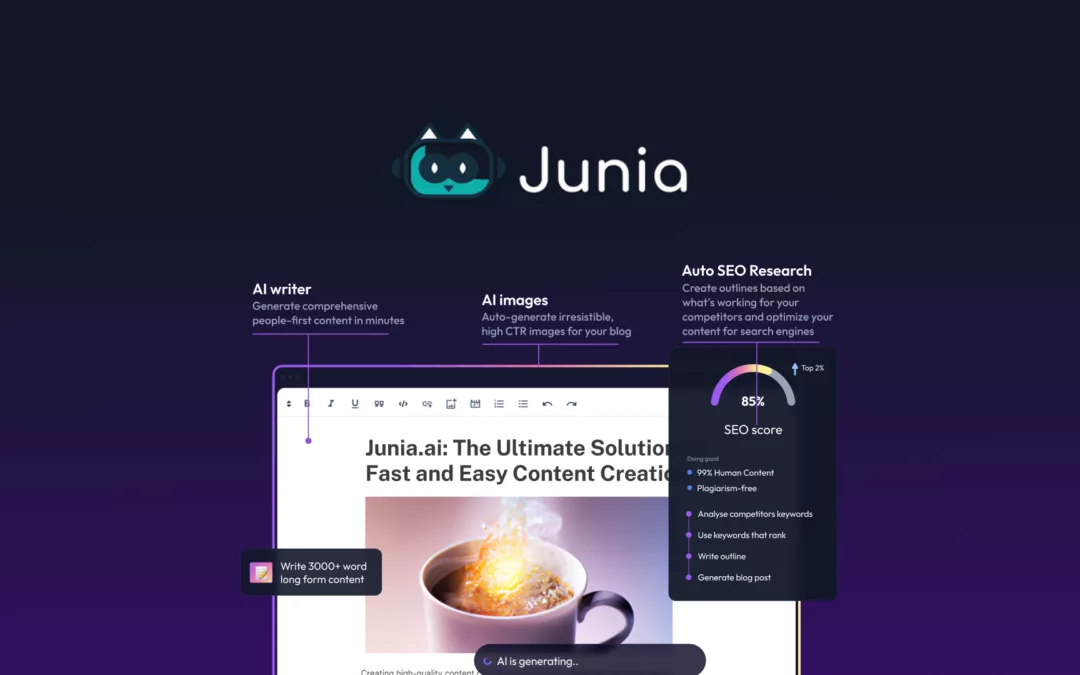 Junia AI – 使用人工智能生成高排名文章 – 独家终身优惠