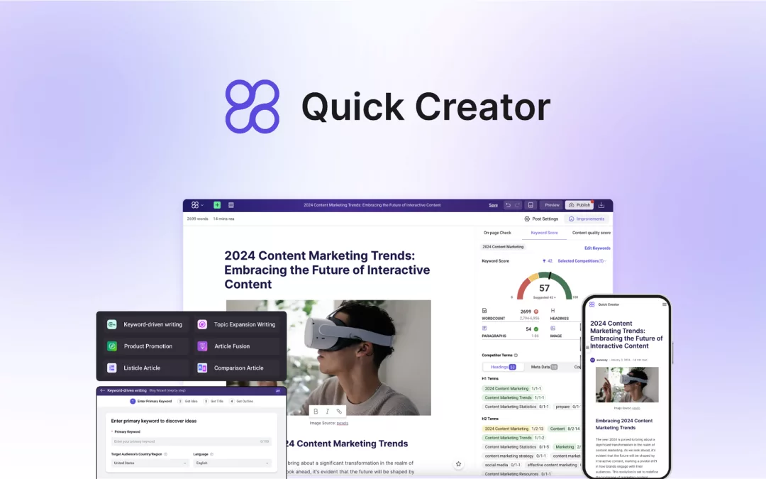 Quick Creator – 利用人工智能提升你的博客知名度 – 独家终身优惠